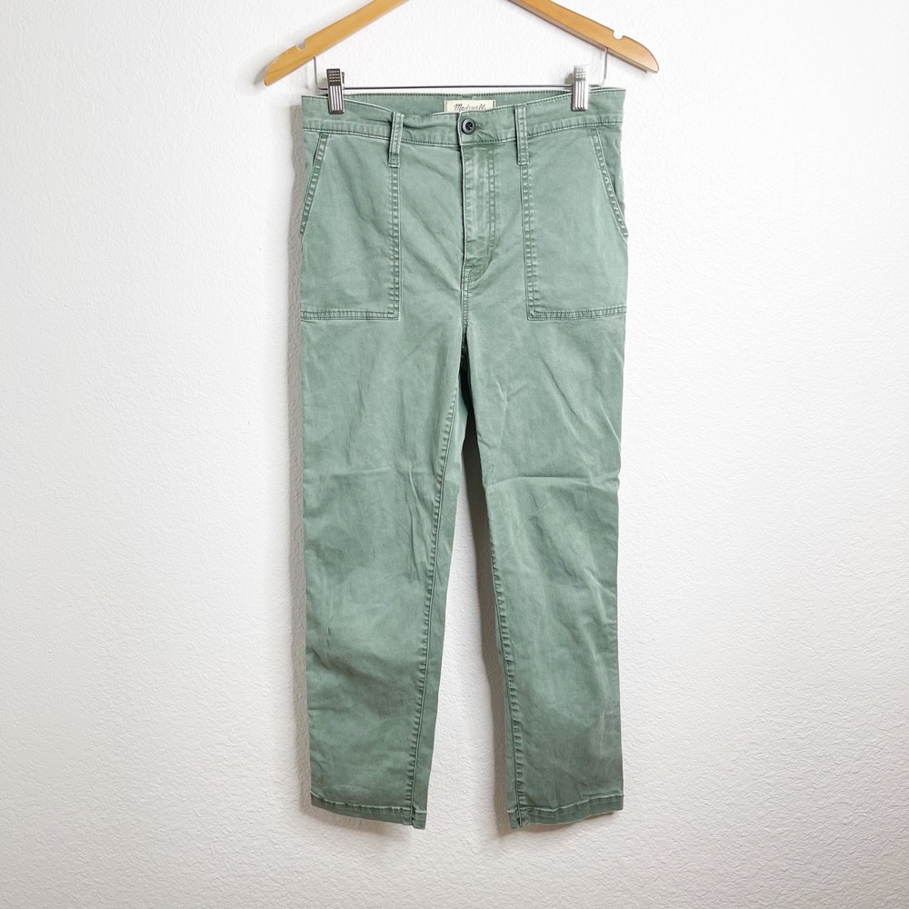 Madewell Womens High Rise Utility Straight Leg Pants Sage Green Size 28 Cropped‎